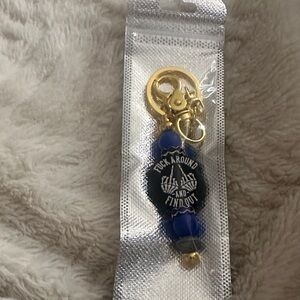 Blue Beaded Keychain Charm with Gold Hardware